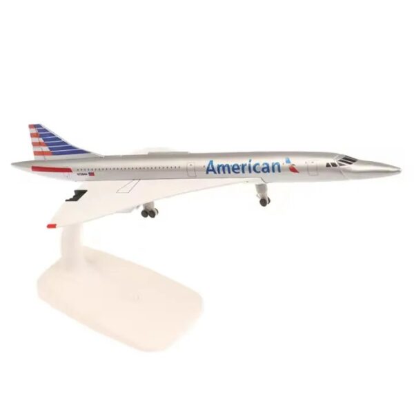 American Concorde 20cm Diecast Airplane Model with Wheels & Stand - Metal Aircraft for Home & Office Decoration - Airline Collectible