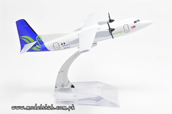 MASwings Airlines Fokker F50 Metal Airplane Model 16cm 1:400 Scale Diecast Aircraft Toy with Stand – Collectible Plane for Home & Office Decor, Gift for Aviation Enthusiasts